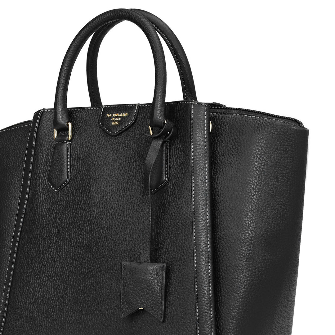 Medium Wax Leather Satchel - Black