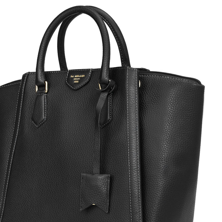 Medium Wax Leather Satchel - Black