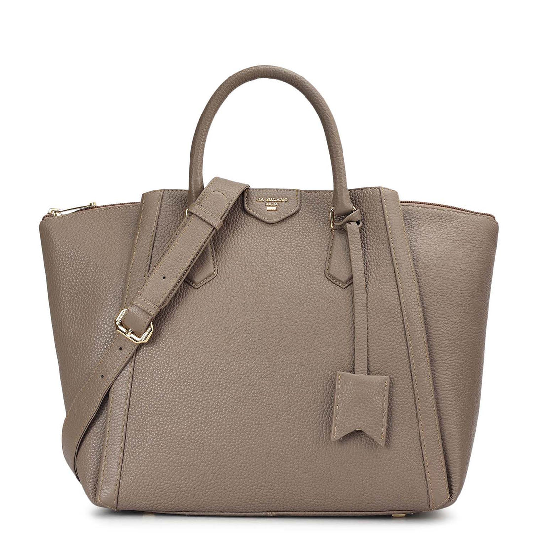 Medium Wax Leather Satchel - Greyish Taupe