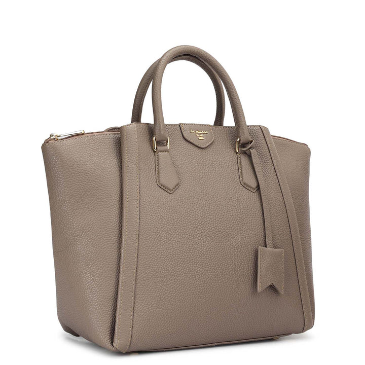 Medium Wax Leather Satchel - Greyish Taupe