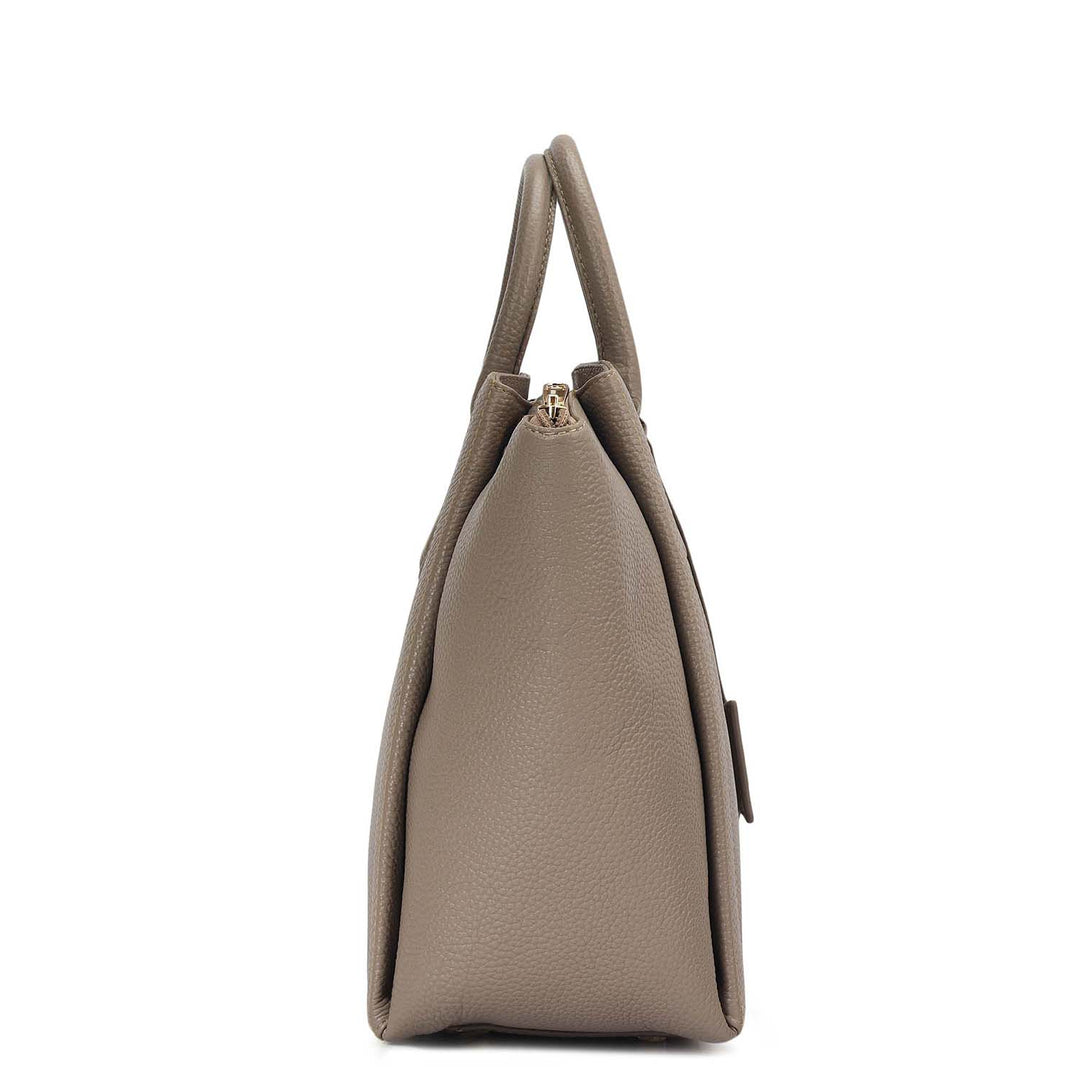 Medium Wax Leather Satchel - Greyish Taupe