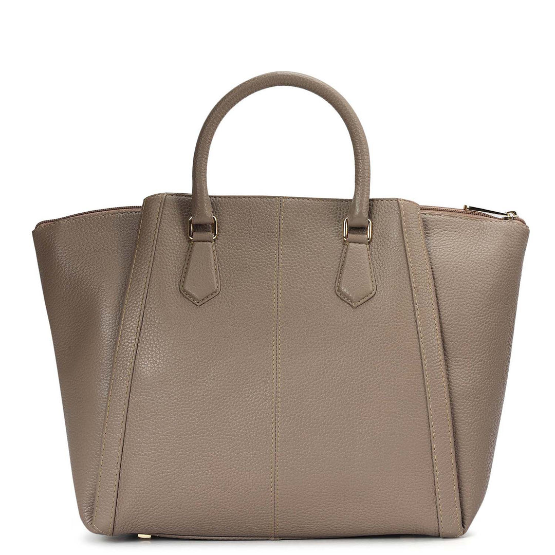 Medium Wax Leather Satchel - Greyish Taupe