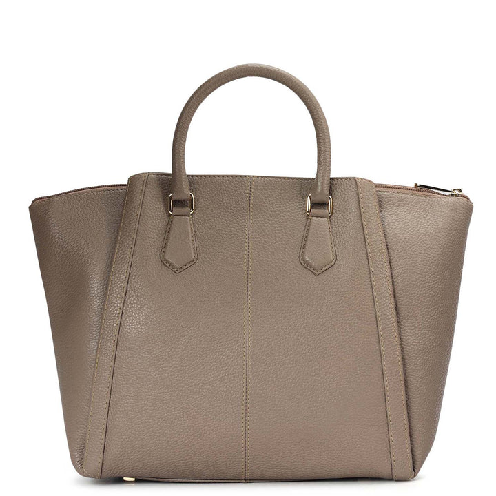Medium Wax Leather Satchel - Greyish Taupe