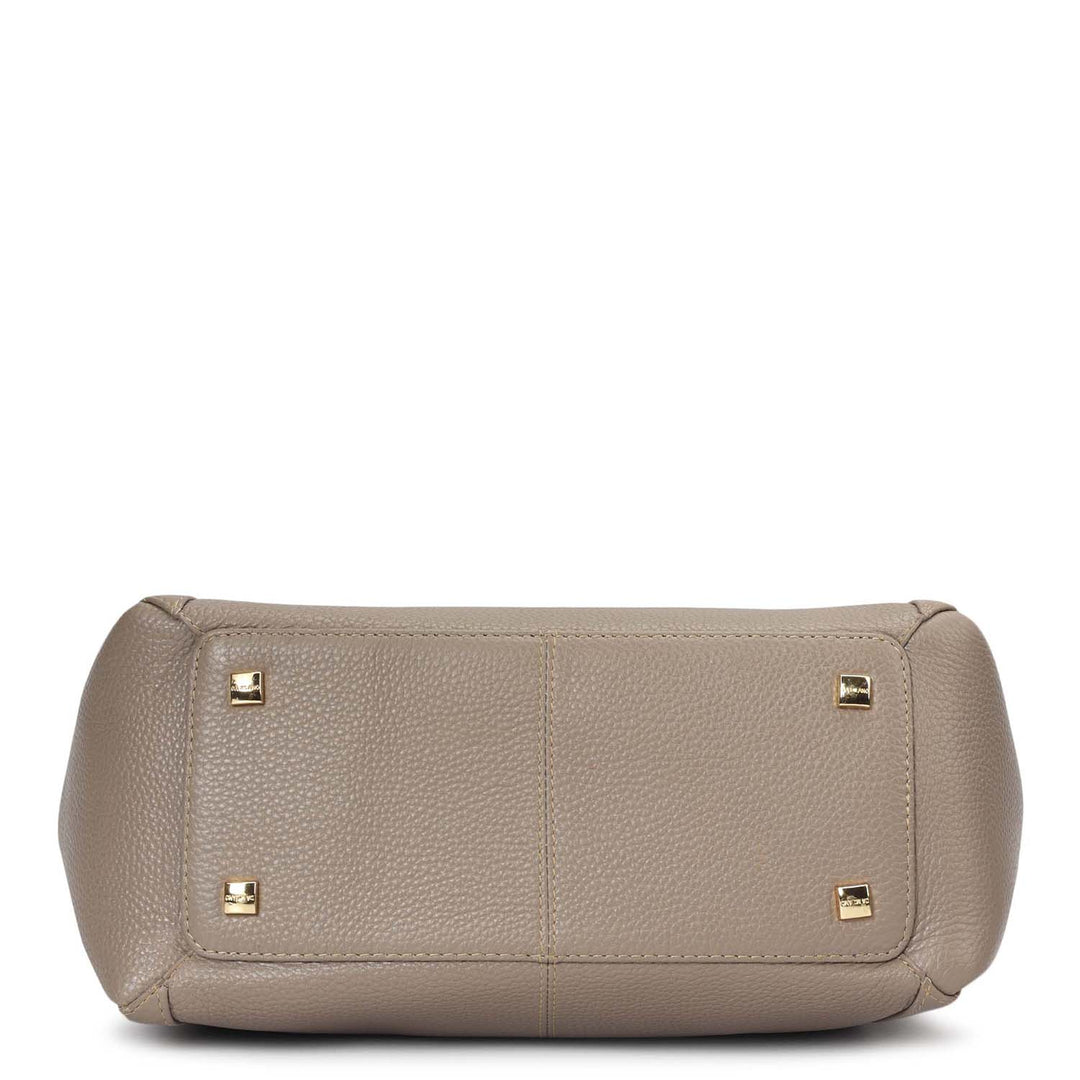 Medium Wax Leather Satchel - Greyish Taupe