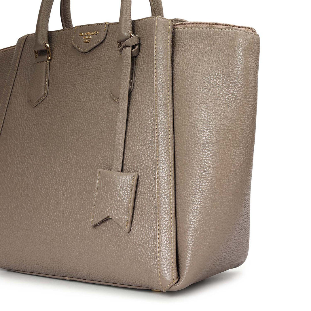 Medium Wax Leather Satchel - Greyish Taupe