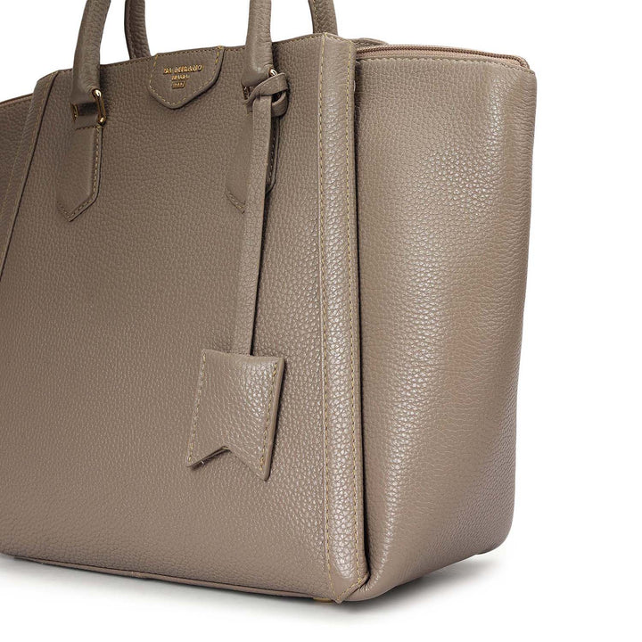 Medium Wax Leather Satchel - Greyish Taupe