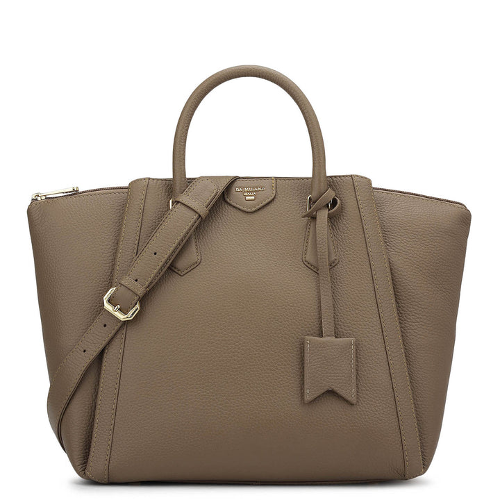 Medium Wax Leather Satchel - Taupe