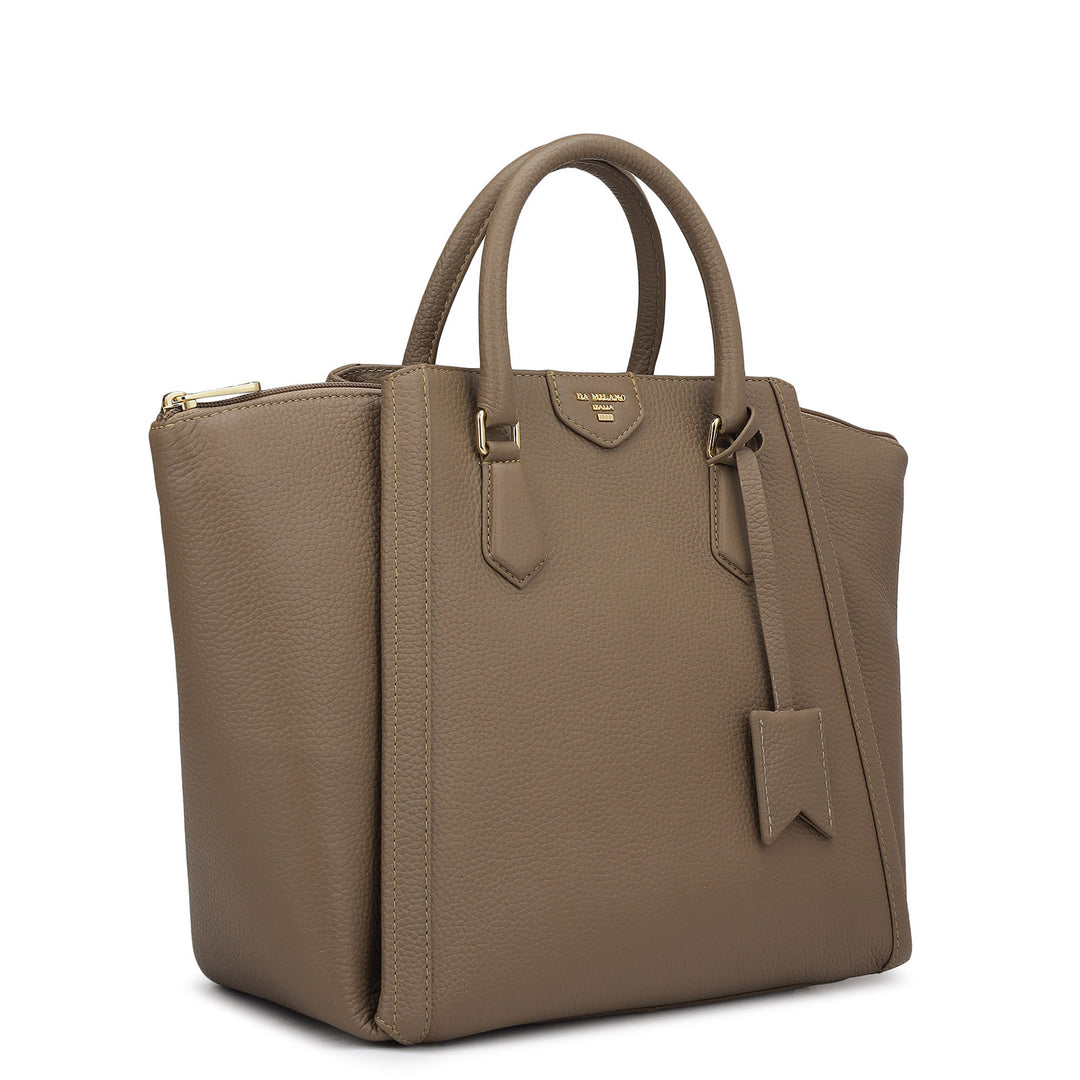 Medium Wax Leather Satchel - Taupe