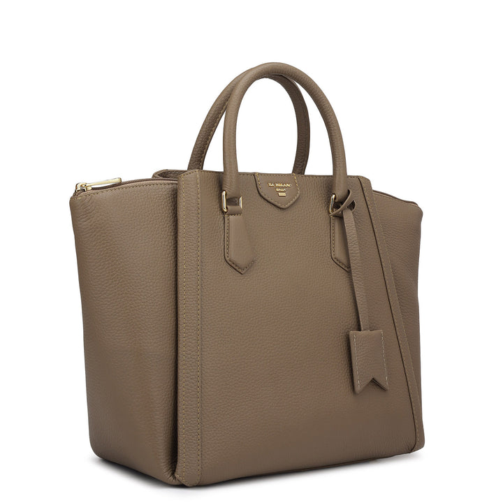 Medium Wax Leather Satchel - Taupe