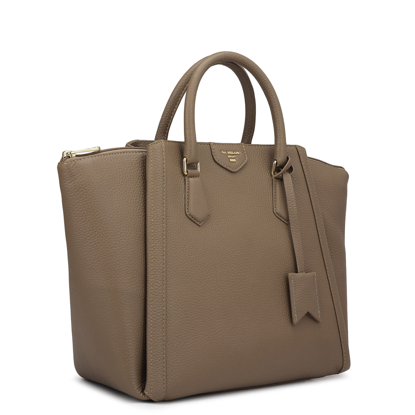 Medium Wax Leather Satchel - Taupe