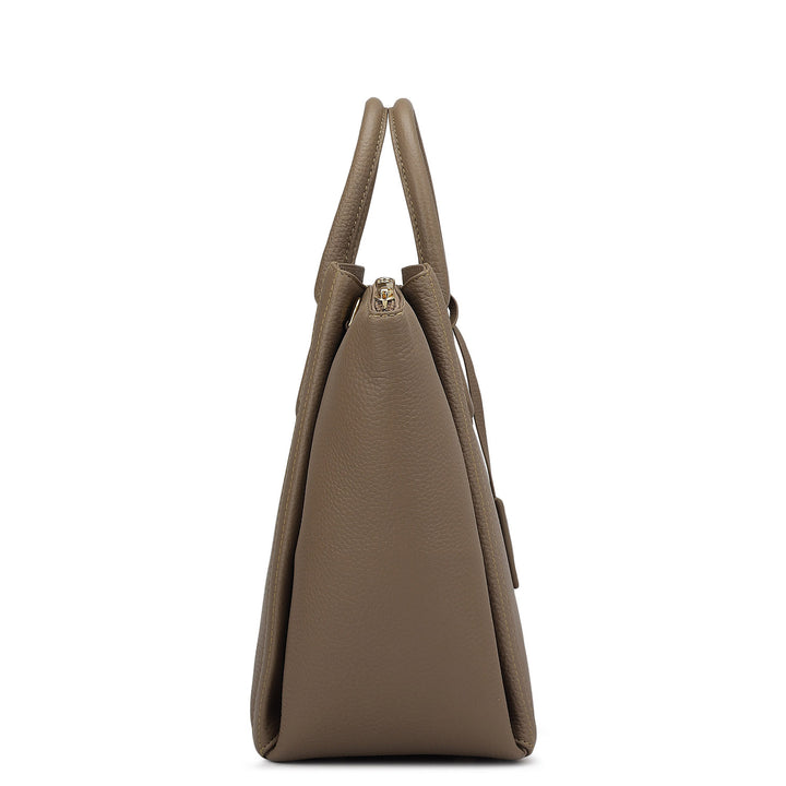 Medium Wax Leather Satchel - Taupe