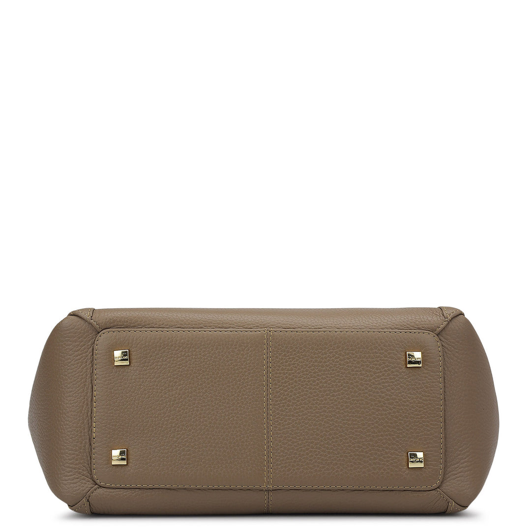 Medium Wax Leather Satchel - Taupe