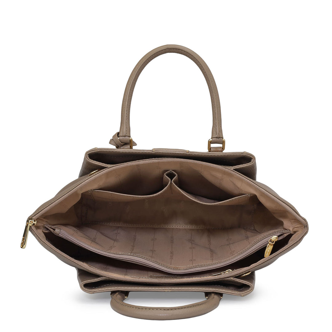 Medium Wax Leather Satchel - Taupe