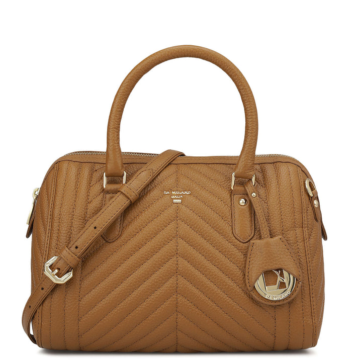 Medium Quilting Leather Satchel - Caramel