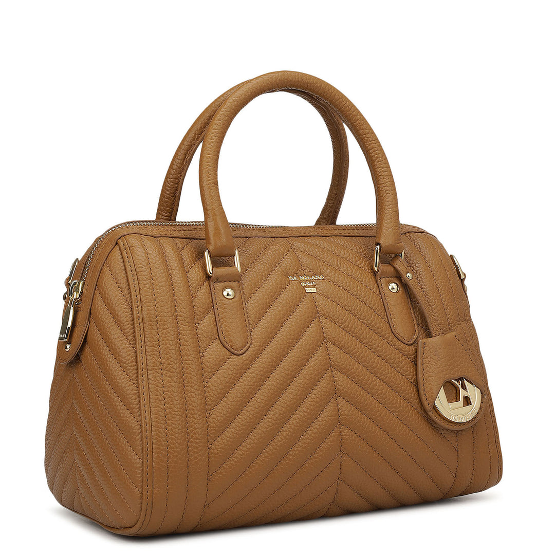 Medium Quilting Leather Satchel - Caramel