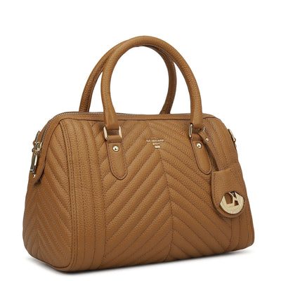 Medium Quilting Leather Satchel - Caramel