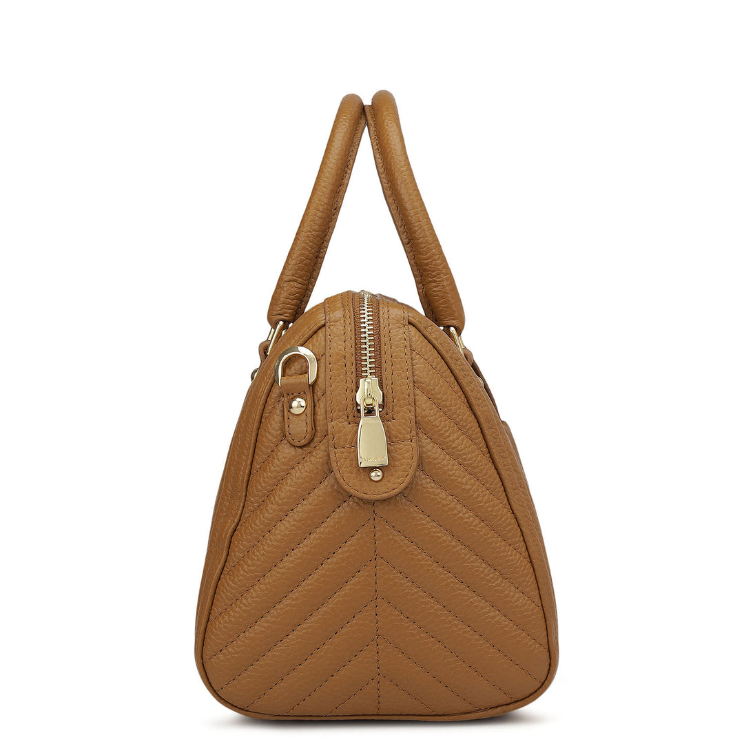 Medium Quilting Leather Satchel - Caramel