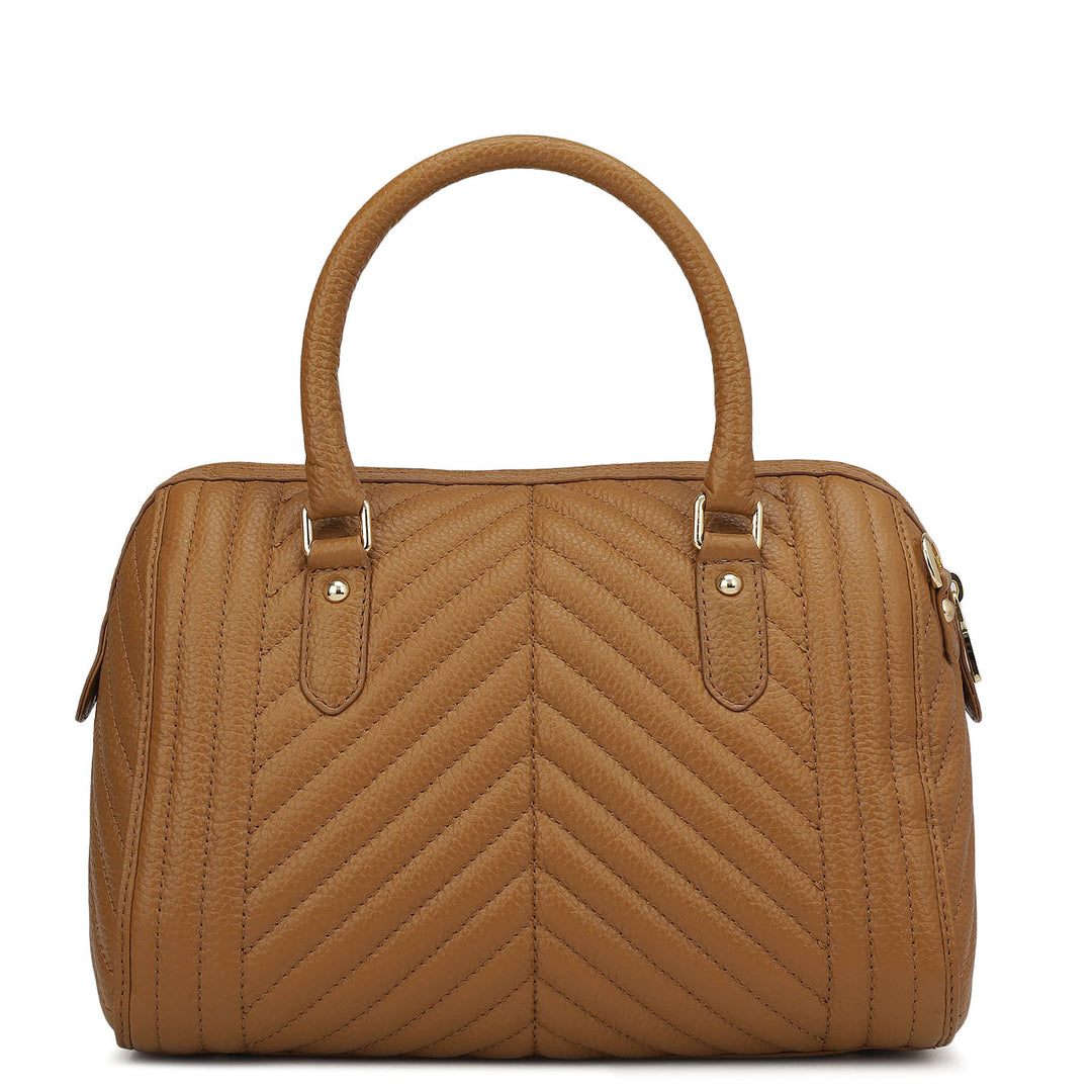 Medium Quilting Leather Satchel - Caramel