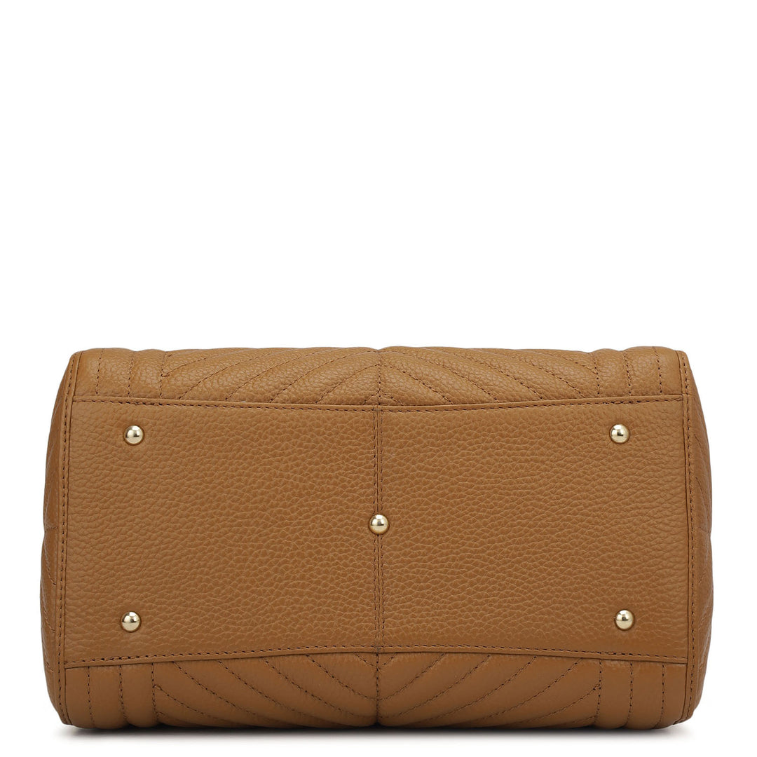 Medium Quilting Leather Satchel - Caramel