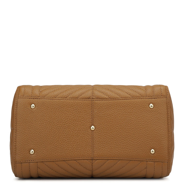 Medium Quilting Leather Satchel - Caramel