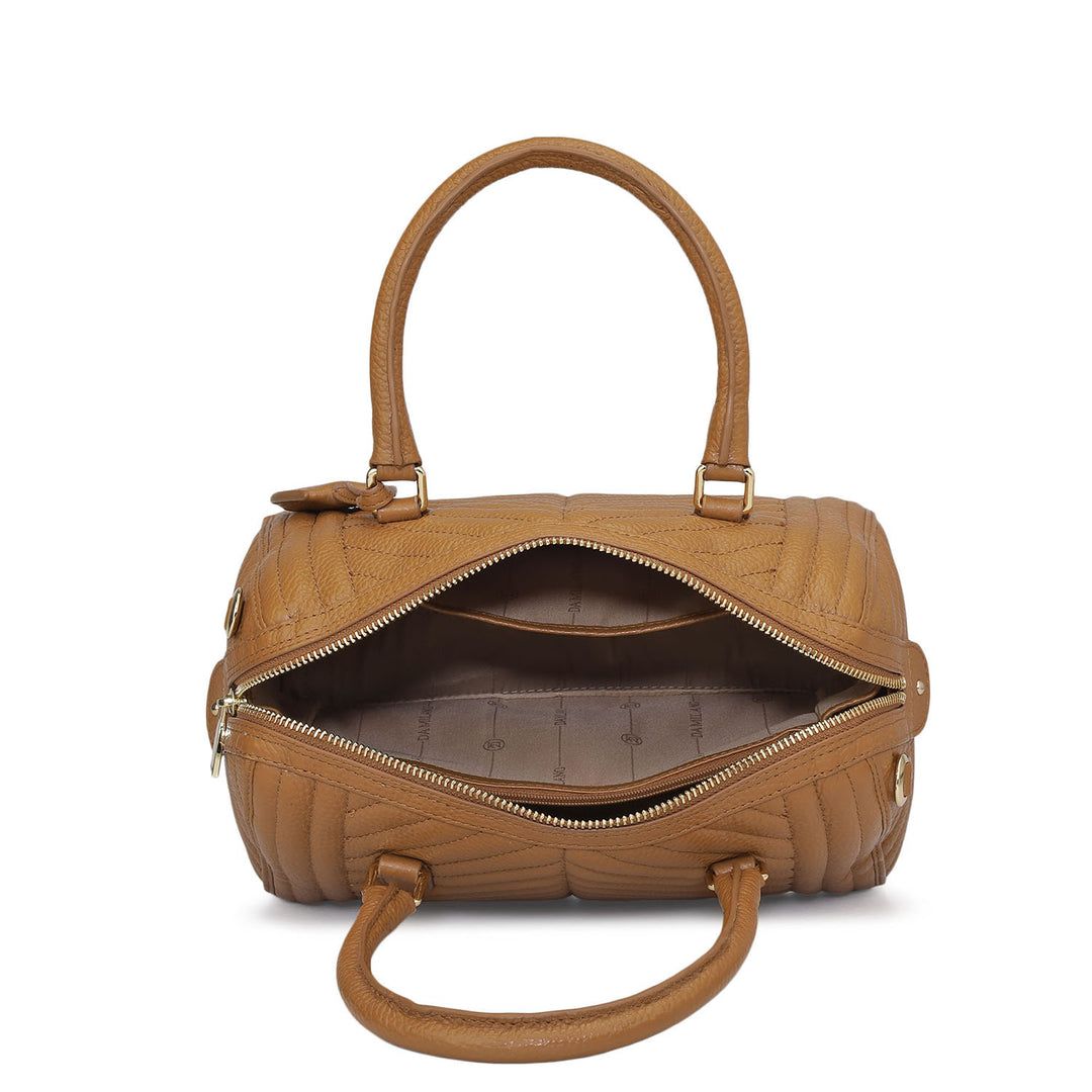 Medium Quilting Leather Satchel - Caramel