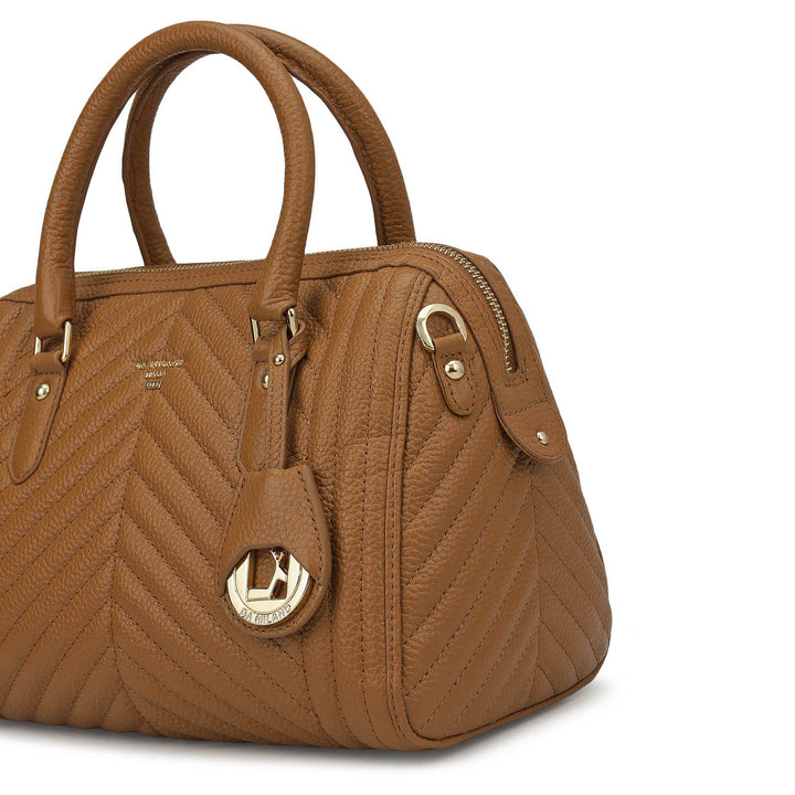 Medium Quilting Leather Satchel - Caramel
