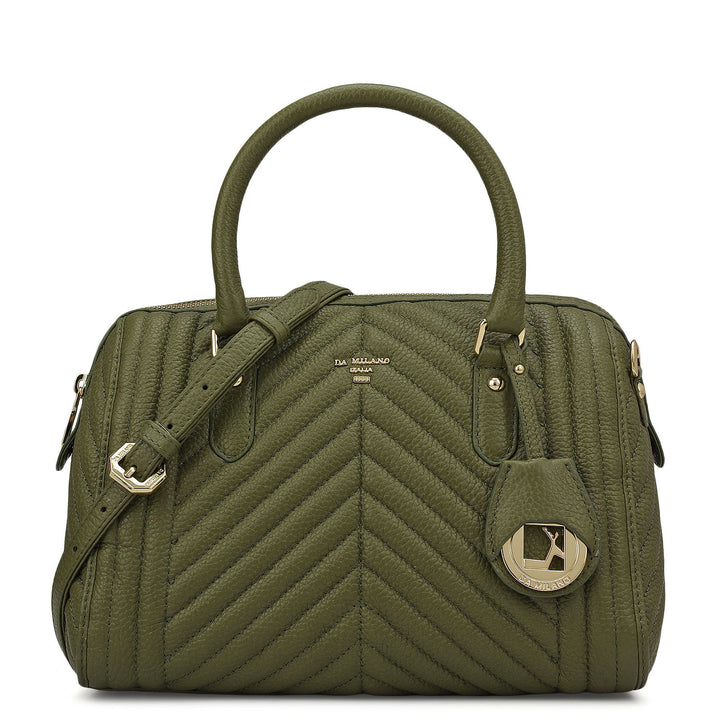 Medium Quilting Leather Satchel - Fern