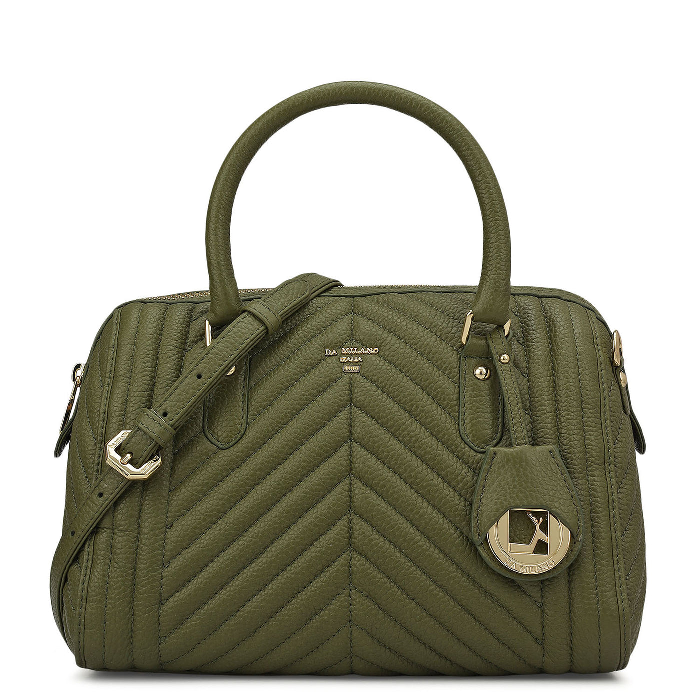 Medium Quilting Leather Satchel - Fern