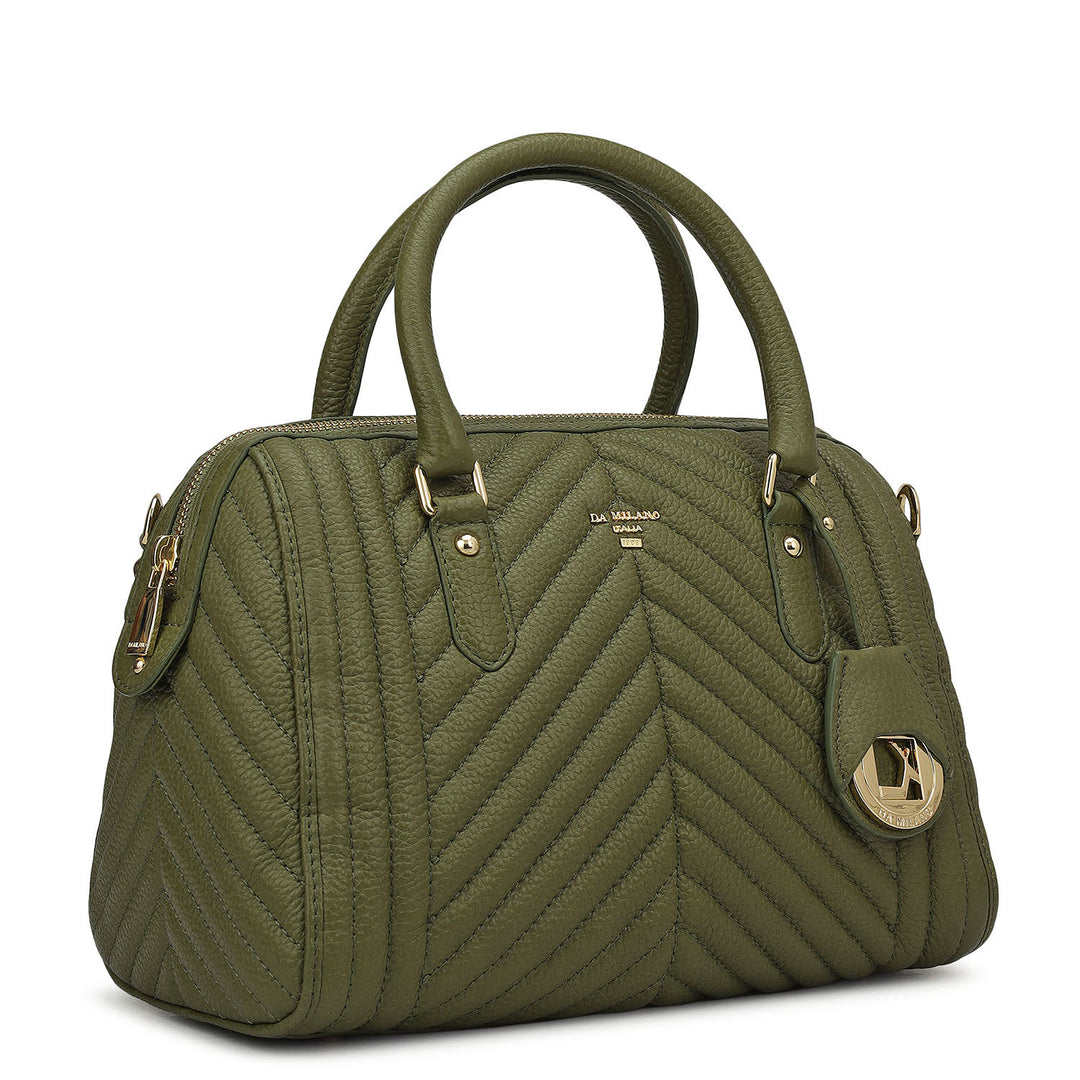 Medium Quilting Leather Satchel - Fern