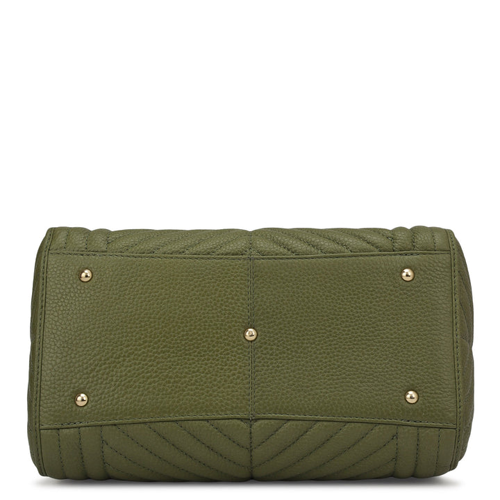 Medium Quilting Leather Satchel - Fern