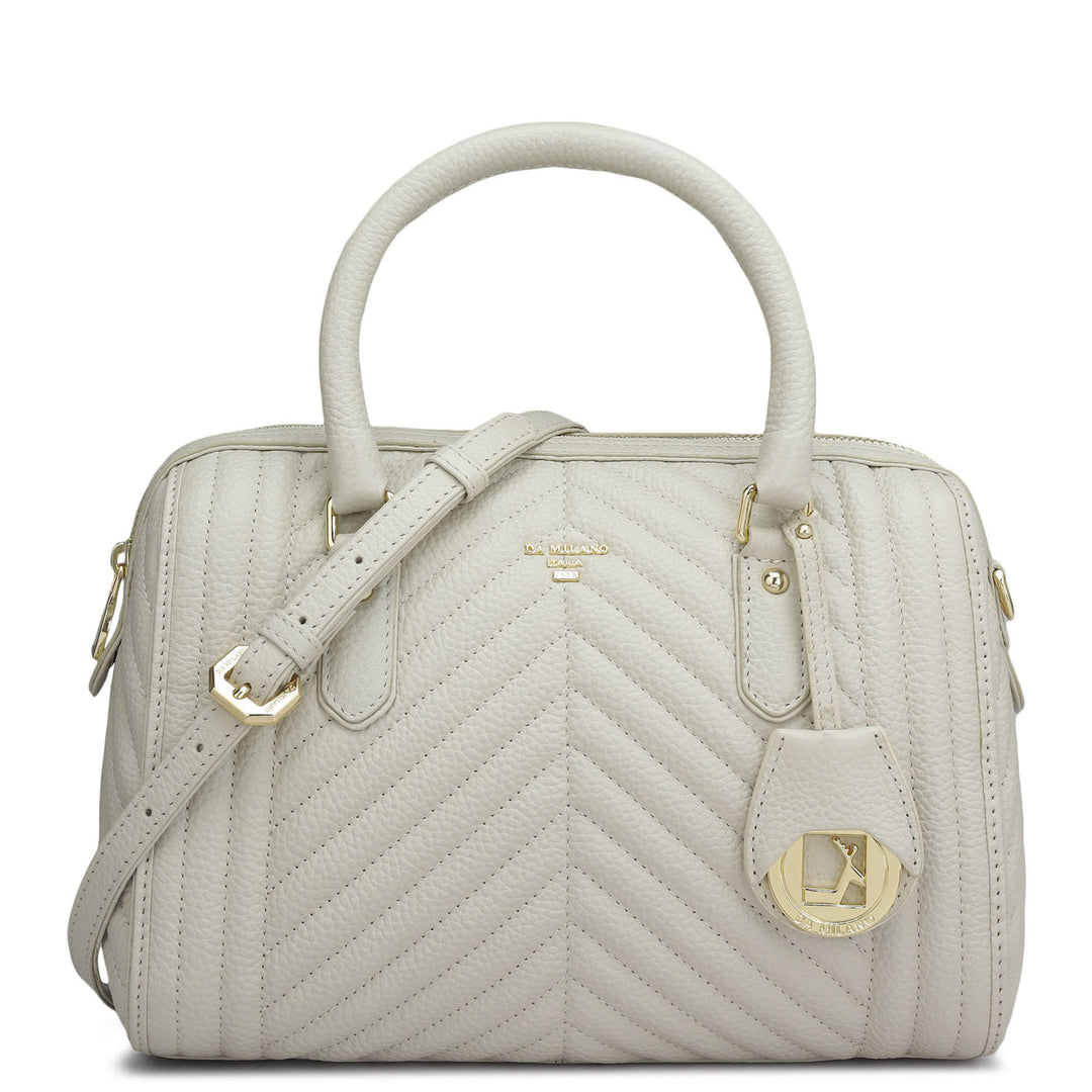 Medium Quilting Leather Satchel - Ivory