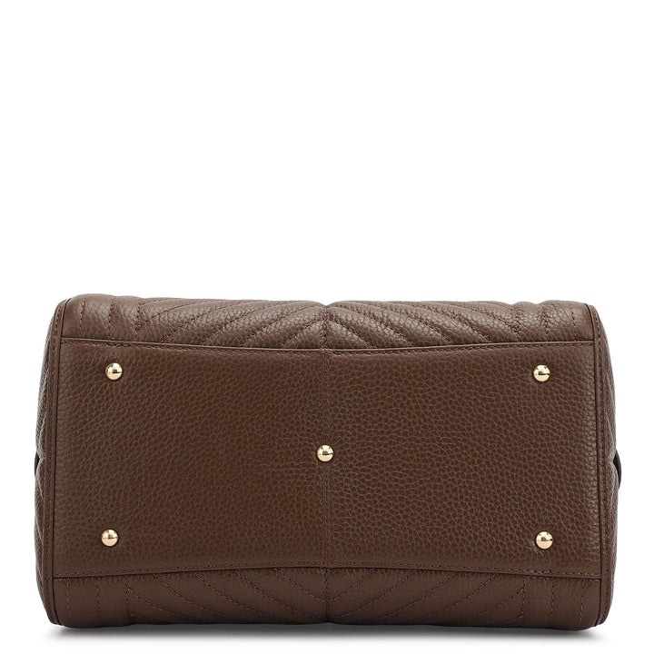 Medium Quilting Leather Satchel - Mocha