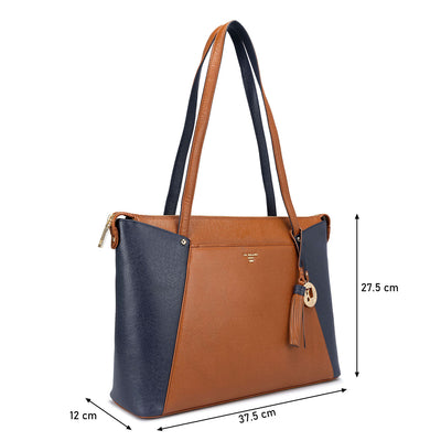 Medium Franzy Leather Tote  - Cognac & Navy