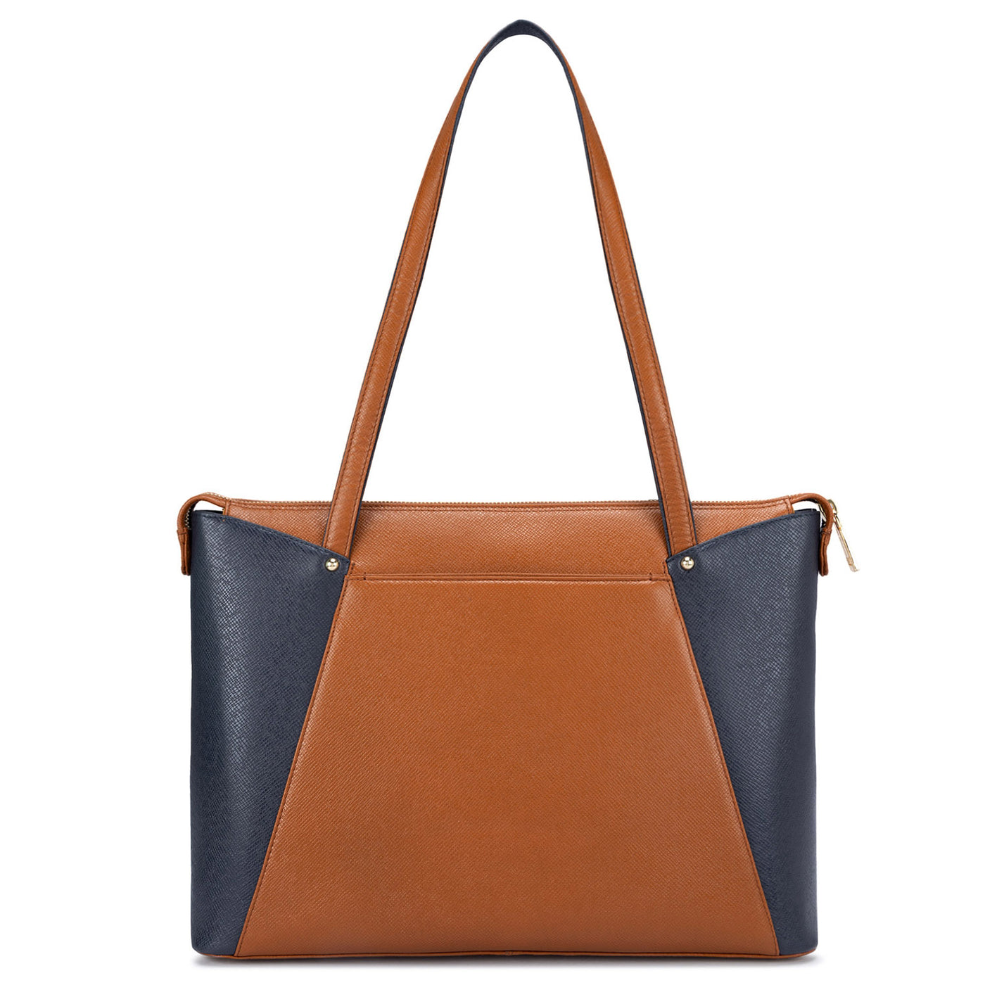 Medium Franzy Leather Tote  - Cognac & Navy