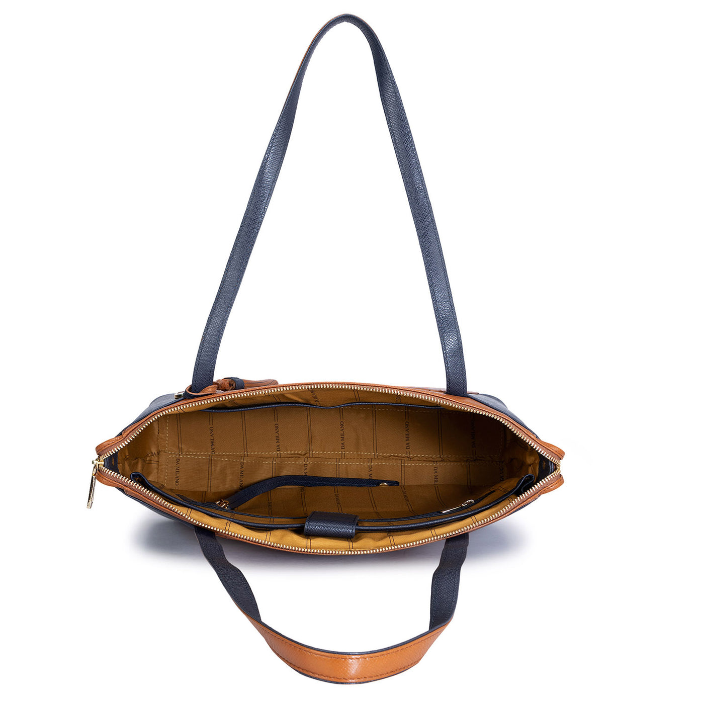 Medium Franzy Leather Tote  - Cognac & Navy