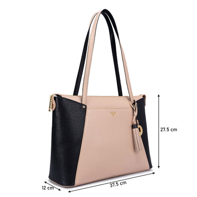 Medium Franzy Leather Tote  - Powder Pink & Black