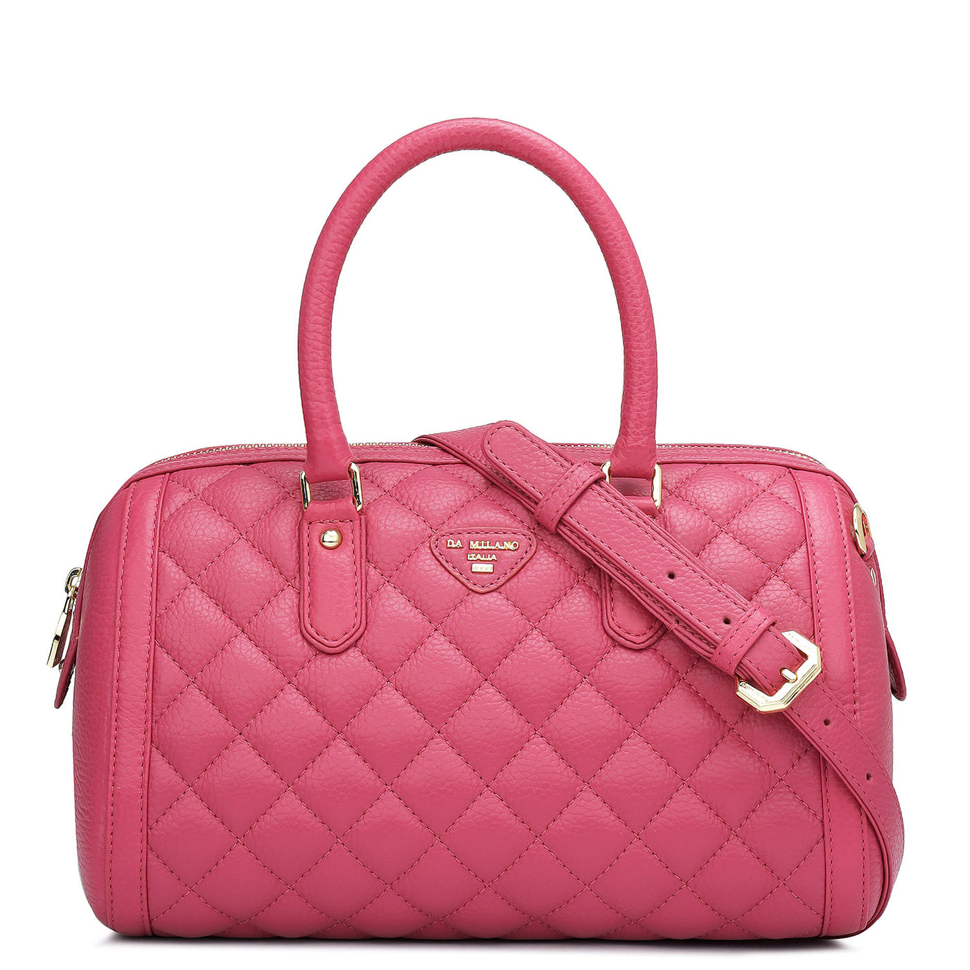 Medium Quilting Wax Leather Satchel - Majenta