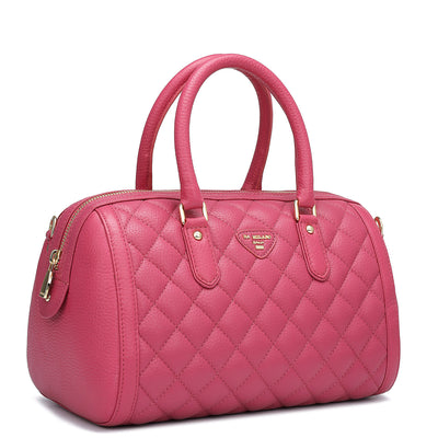 Medium Quilting Wax Leather Satchel - Majenta