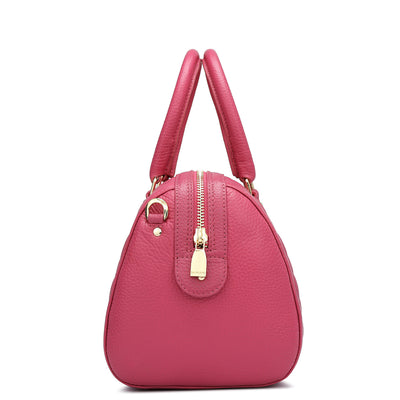 Medium Quilting Wax Leather Satchel - Majenta