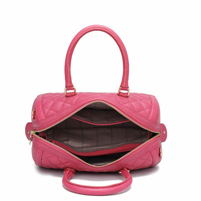 Medium Quilting Wax Leather Satchel - Majenta