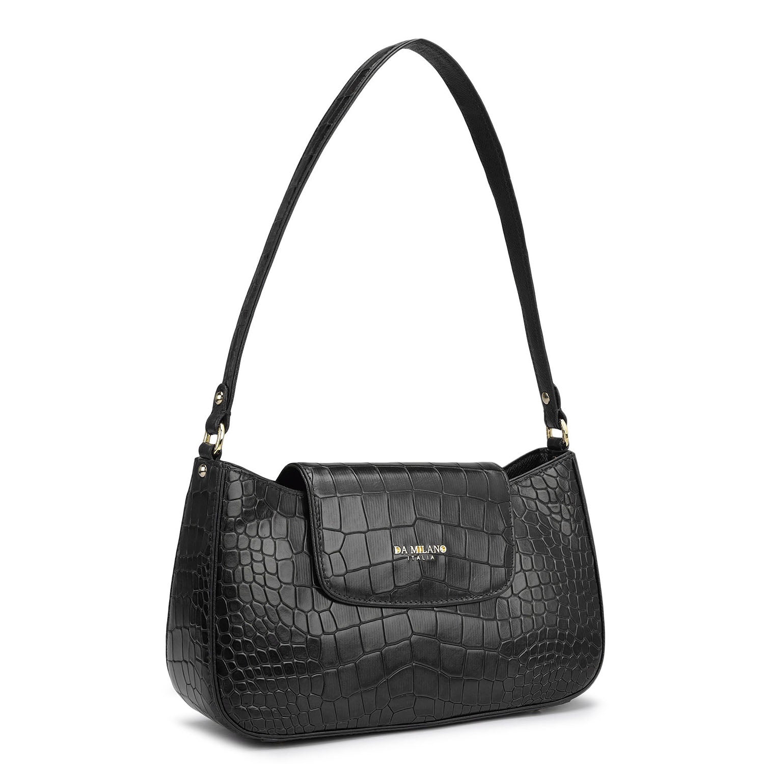 Small Croco Leather Shoulder Bag - Black – Da Milano