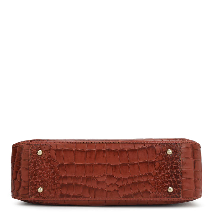 Small Croco Leather Shoulder Bag - Brick