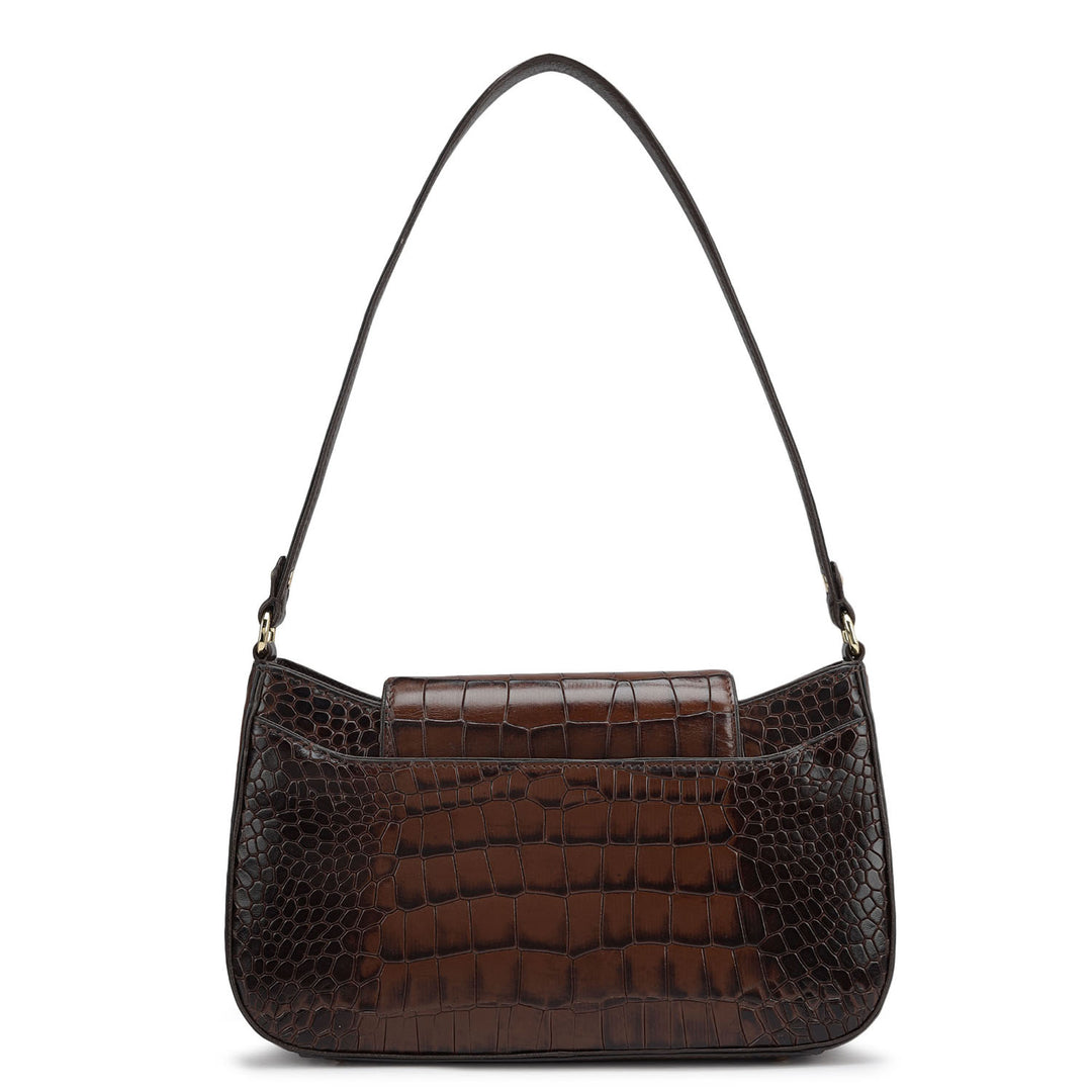 Small Croco Leather Shoulder Bag - Brown
