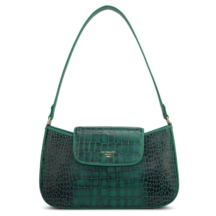 Small Croco Leather Shoulder Bag - Emerald Green