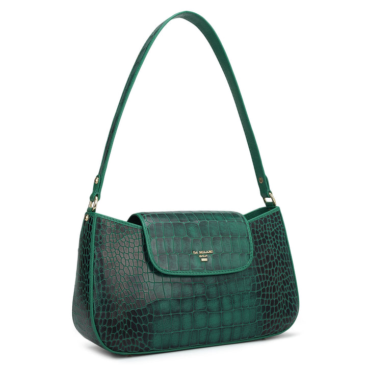Small Croco Leather Shoulder Bag - Emerald Green