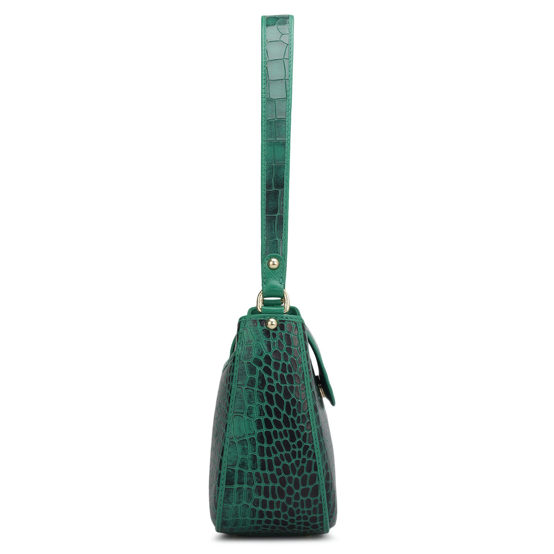 Small Croco Leather Shoulder Bag - Emerald Green