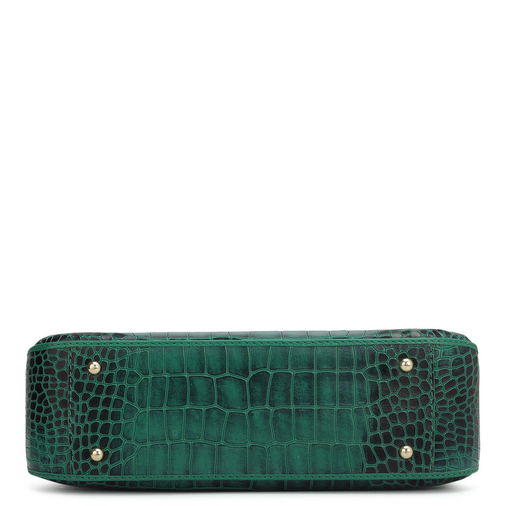 Small Croco Leather Shoulder Bag - Emerald Green