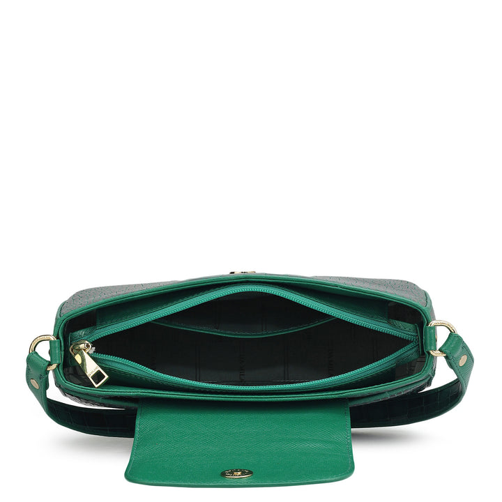 Small Croco Leather Shoulder Bag - Emerald Green