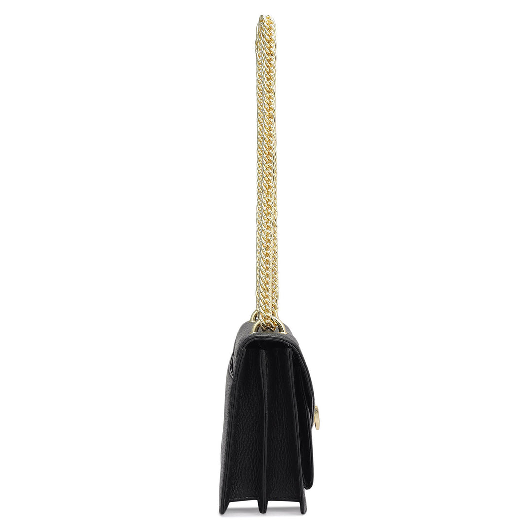 Small Wax Leather Shoulder Bag - Black