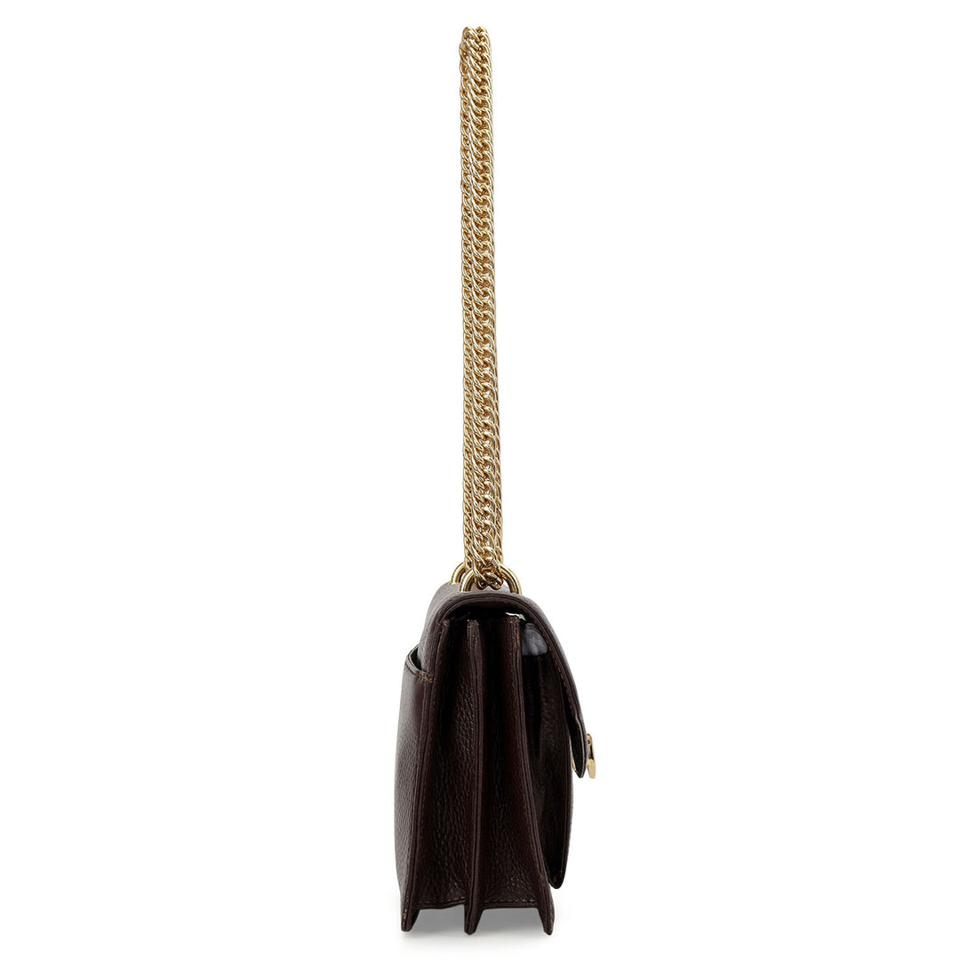 Small Wax Leather Shoulder Bag - Chocolate